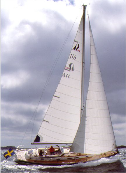 Hallberg rassy 42 frers sailboat under sail