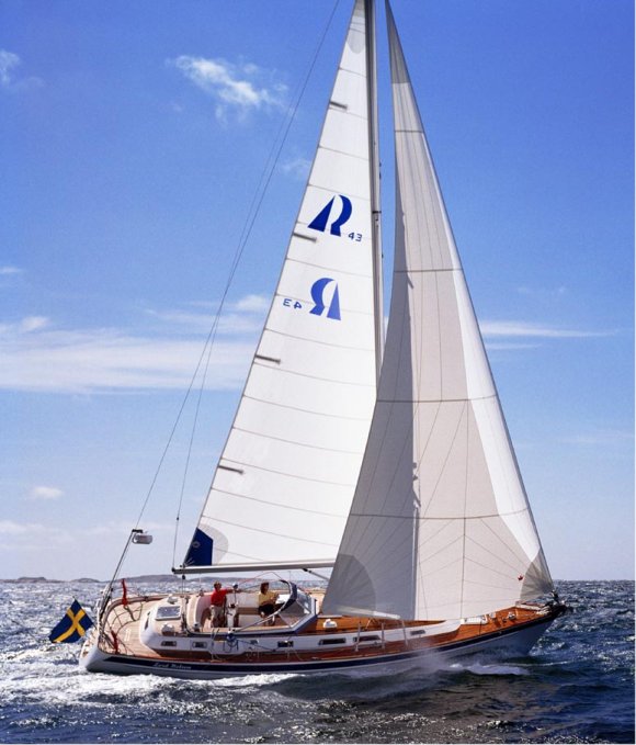 Hallberg rassy 43 mki sailboat under sail
