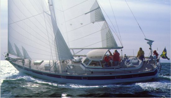 Hallberg rassy 49 sailboat under sail
