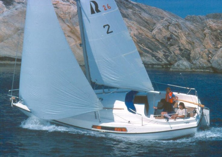 Hallberg rassy 26 sailboat under sail