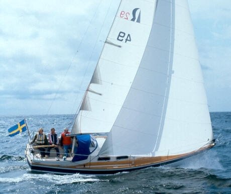 Hallberg rassy 29 sailboat under sail