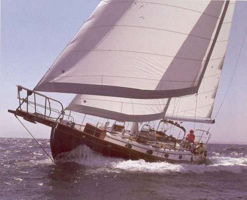 Hans christian 43 sailboat under sail