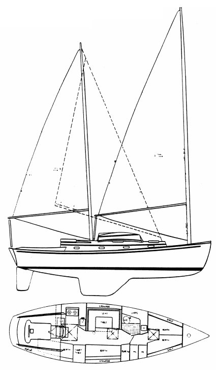 Herreshoff 37 sailboat under sail