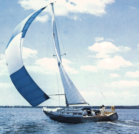 Hinckley 38 sailboat under sail