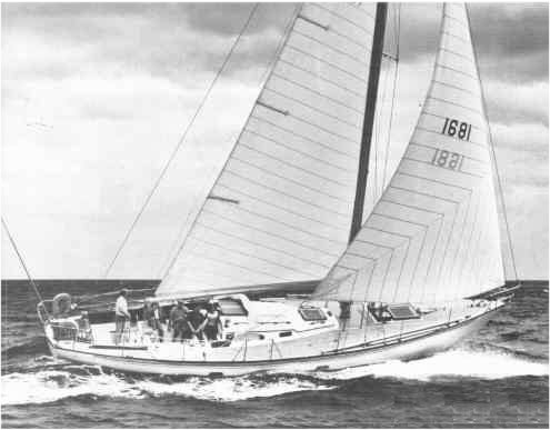 Hinckley 48 sailboat under sail