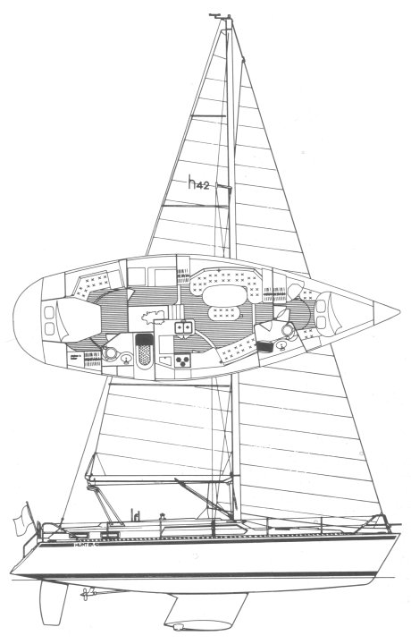 Hunter 42 passage cc sailboat under sail