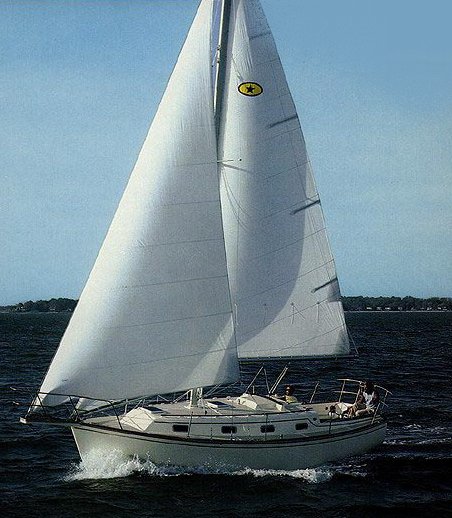 Island packet 31 sailboat under sail