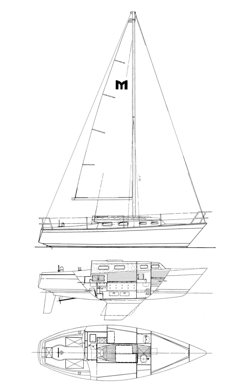 Mariner 28 canning sailboat under sail