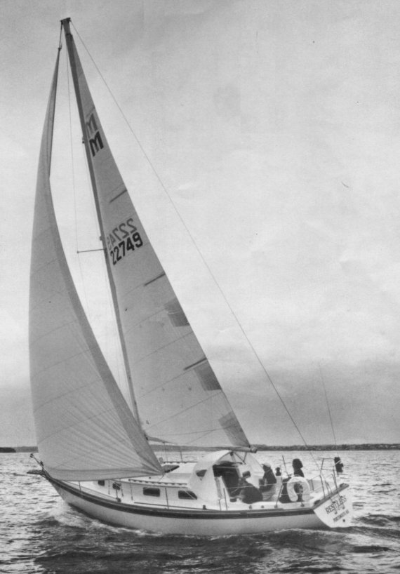 Mariner 36 canning sailboat under sail