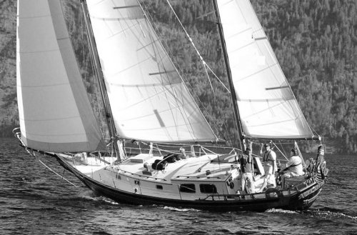 Mariner 40 garden sailboat under sail