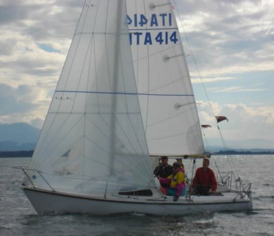 Meteor class sailboat under sail