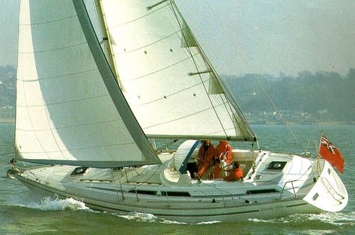 Moody 376 sailboat under sail