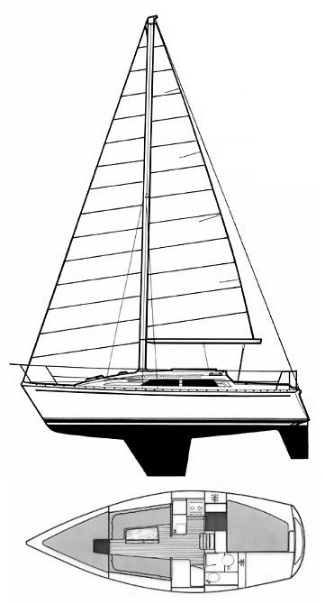 Moody 28 sailboat under sail
