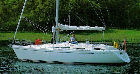 Moody 38 sailboat under sail