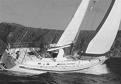 Moody 422 sailboat under sail