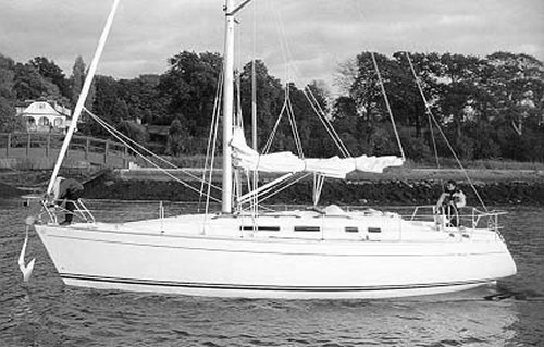 Moody s38 sailboat under sail