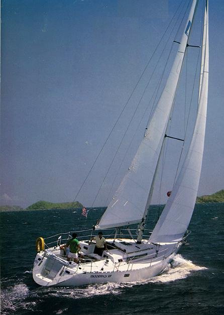 Moorings 39 sailboat under sail