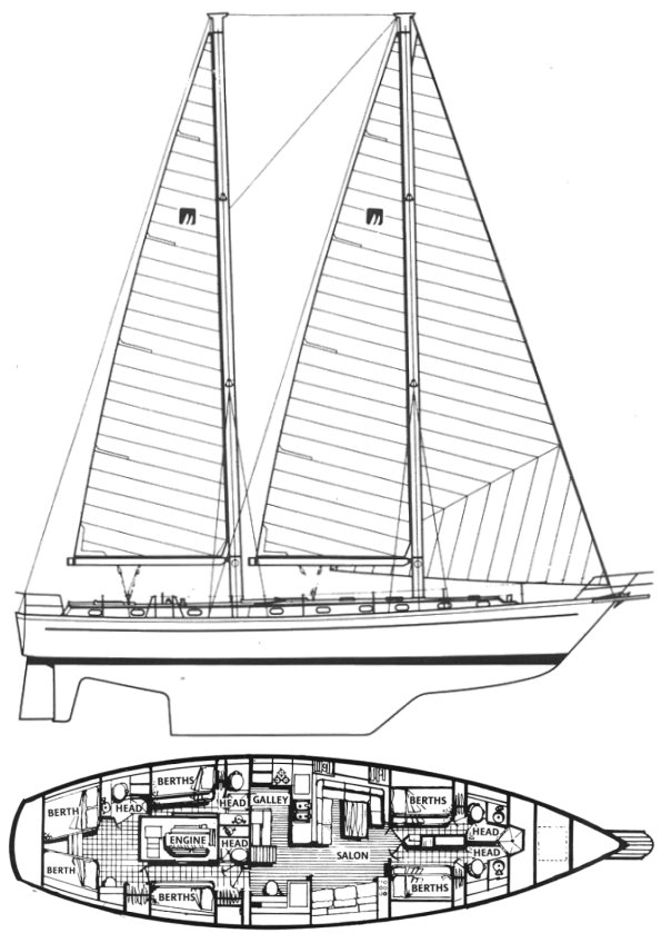 Moorings 60 sailboat under sail