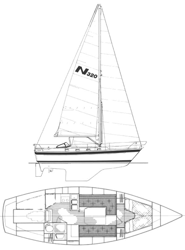 Najad 320 sailboat under sail