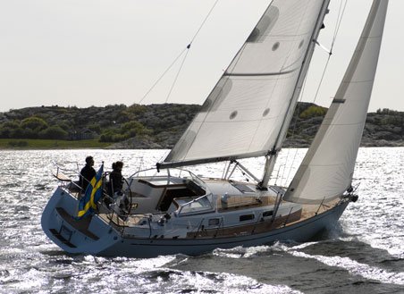 Najad 355 sailboat under sail