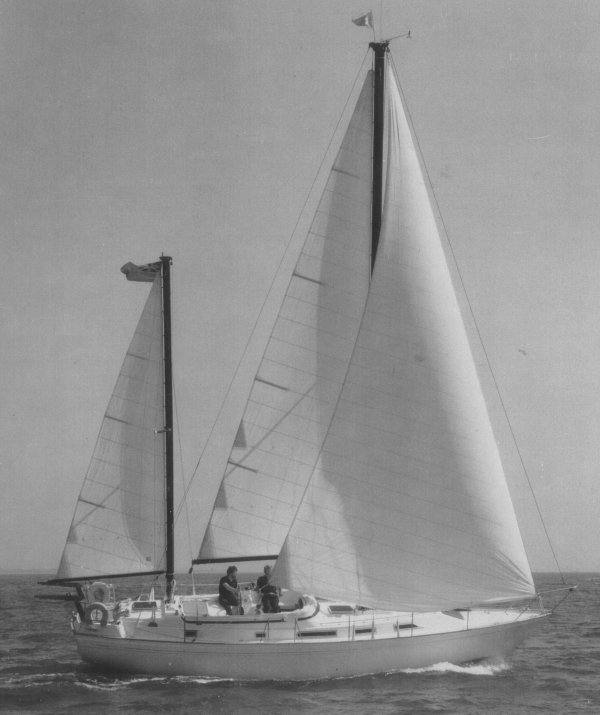 Nicholson 39 sailboat under sail