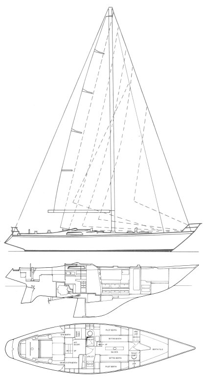 Nicholson 45 sailboat under sail