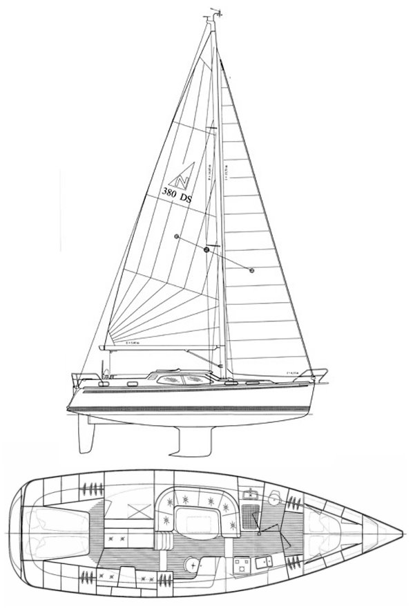 Nordship 380 ds sailboat under sail