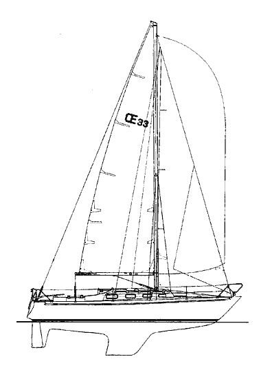 Oe 33 sailboat under sail