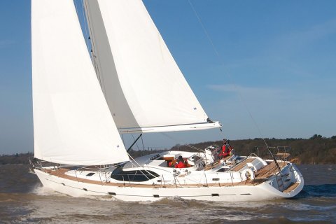 Oyster 575 sailboat under sail