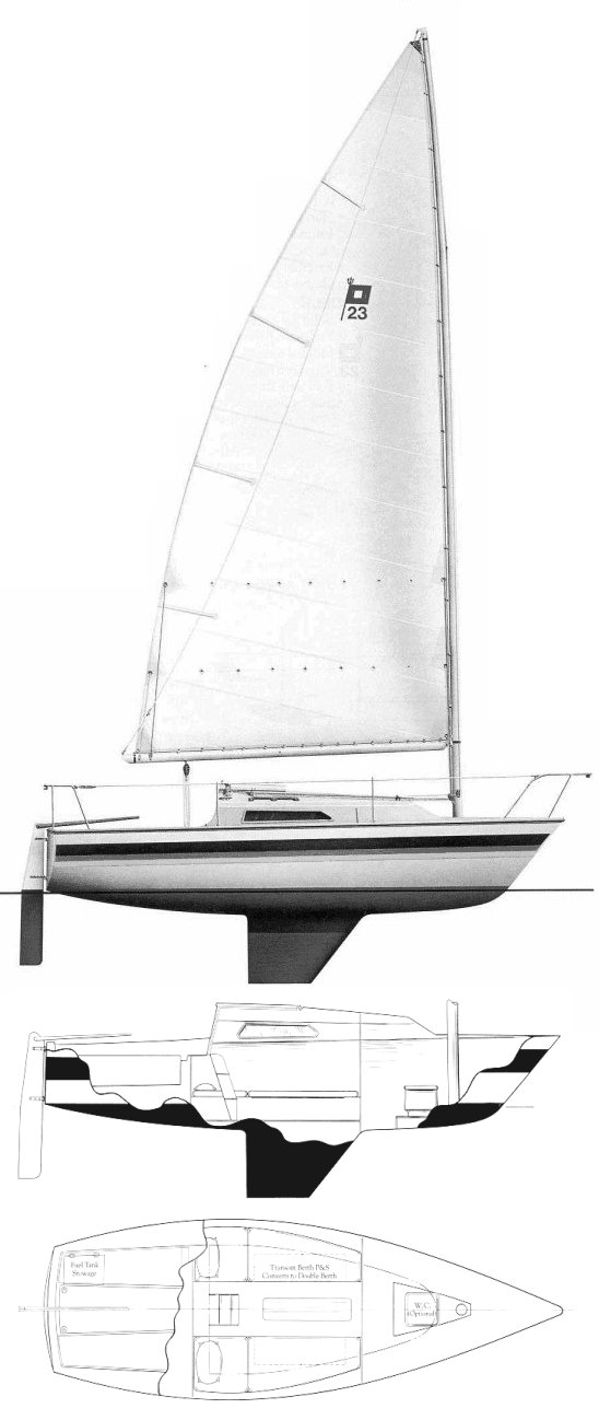 Pearson 23c sailboat under sail