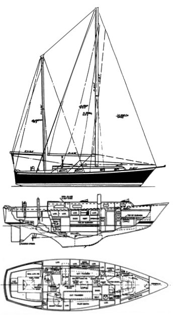 Pearson 365 ketch sailboat under sail