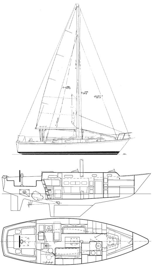 Pearson 367 sailboat under sail