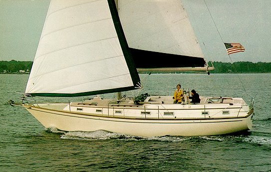 Pearson 385 sailboat under sail