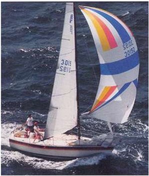 Flyer pearson sailboat under sail