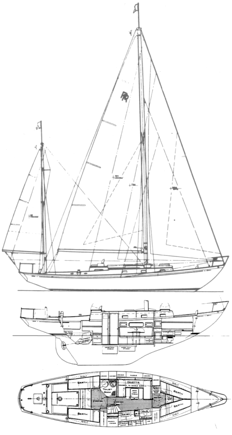Rhodes reliant 41 sailboat under sail