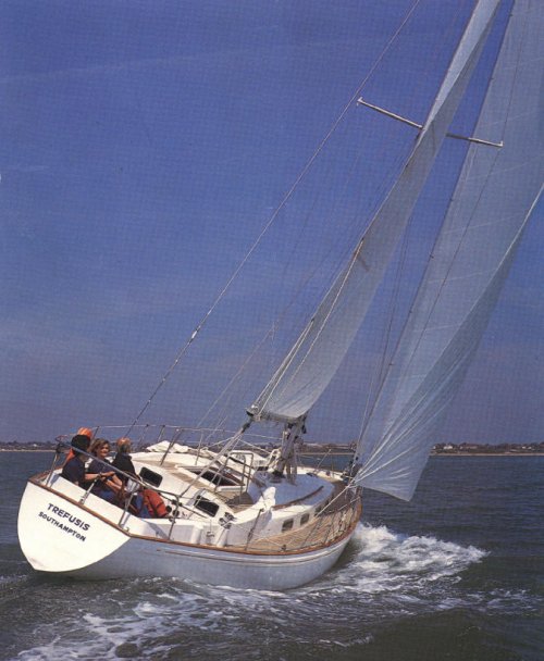 Rival 38 sailboat under sail