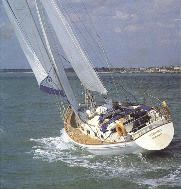 Rival 41 sailboat under sail