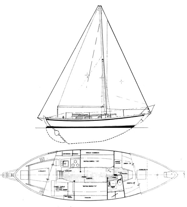 Roughwater 33 sailboat under sail