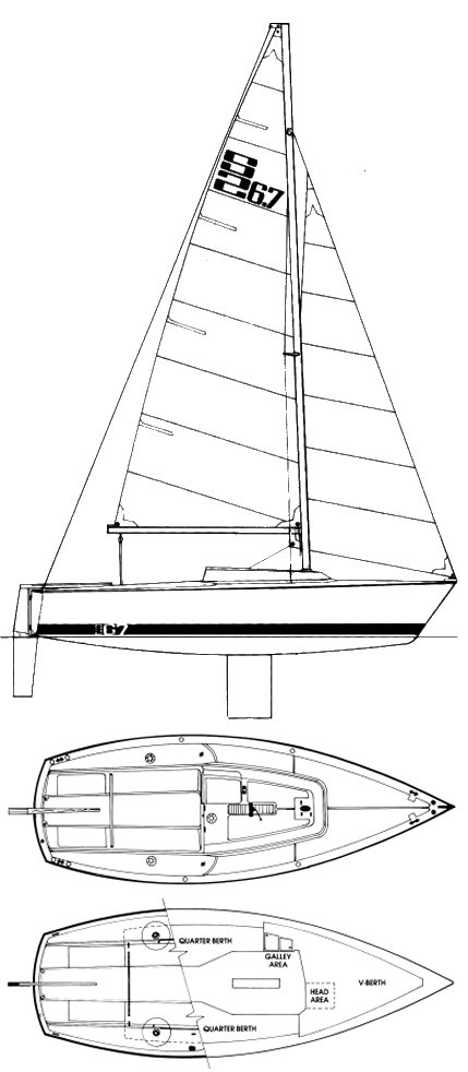 S2 67 sailboat under sail