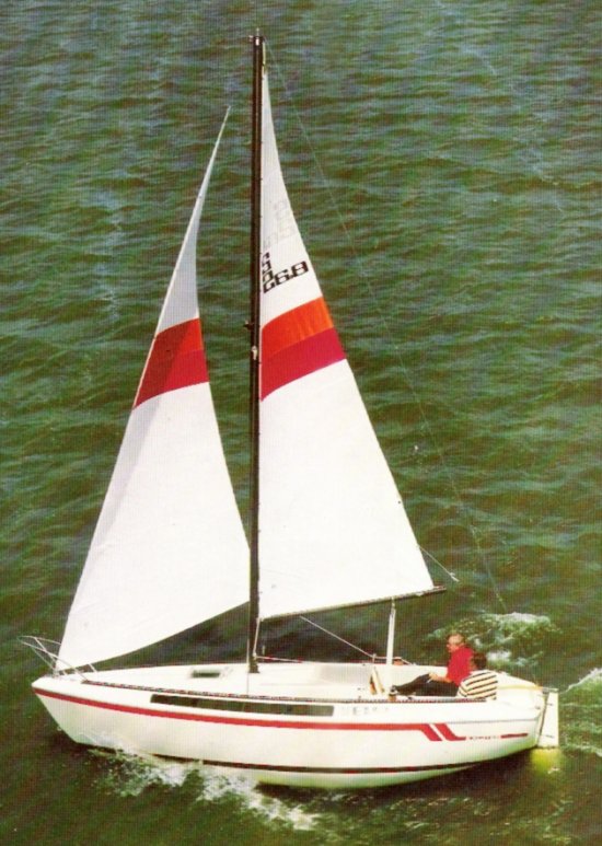 S2 68 sailboat under sail