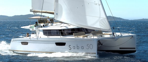 Saba 50 sailboat under sail