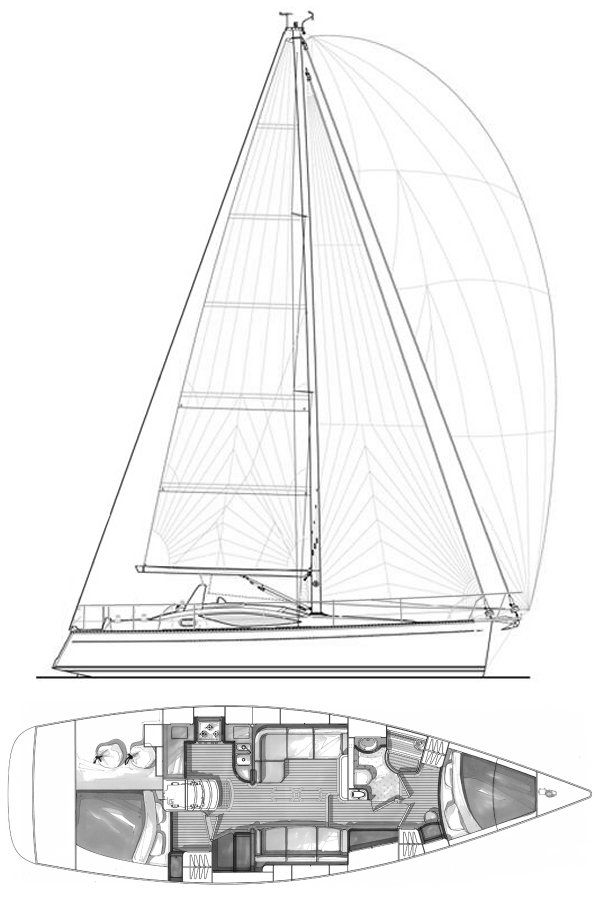 Saga 409 sailboat under sail