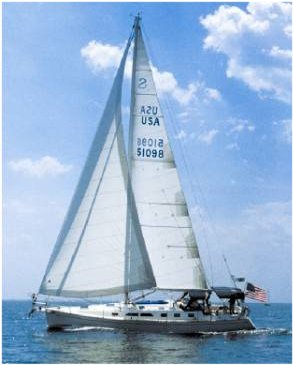 Saga 43 sailboat under sail