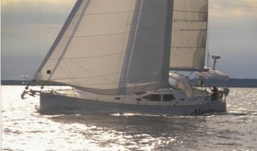 Saga 48 sailboat under sail