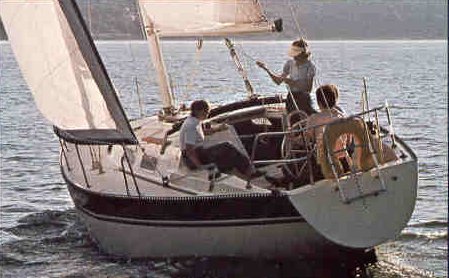 San juan 34 sailboat under sail