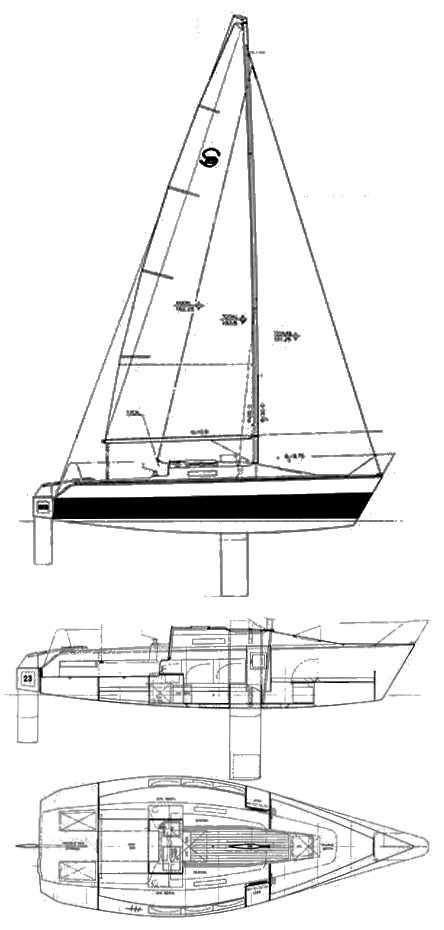 Santana 23 d sailboat under sail