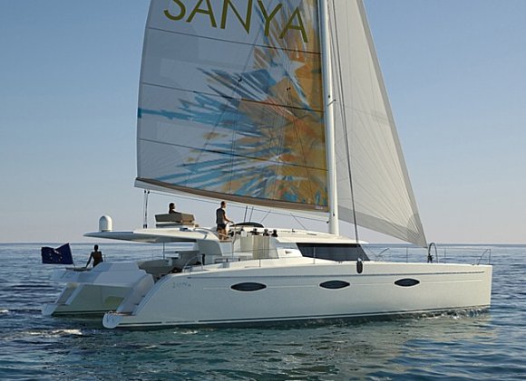Sanya 57 sailboat under sail