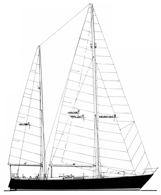 Skye 51 ketch sailboat under sail