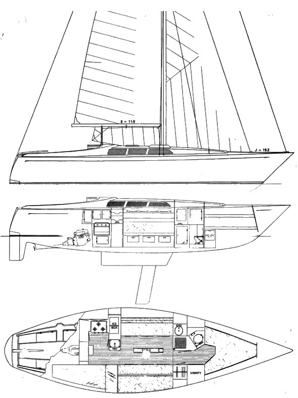 Soverel 36 1975 cb sailboat under sail