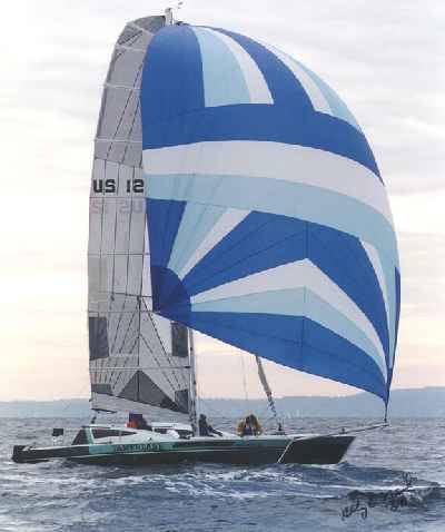 Stiletto 30 sailboat under sail